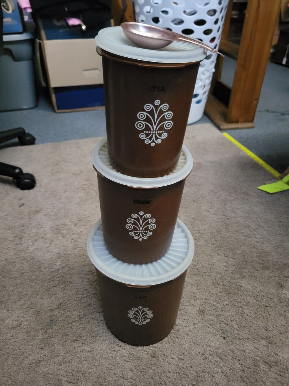 Vintage Tupperware Nesting Canisters Set (3) Brown Servalier w/ Lids